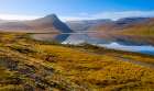 Iceland. Landscape in fjord Alftafjordur during autumn. Art Print
